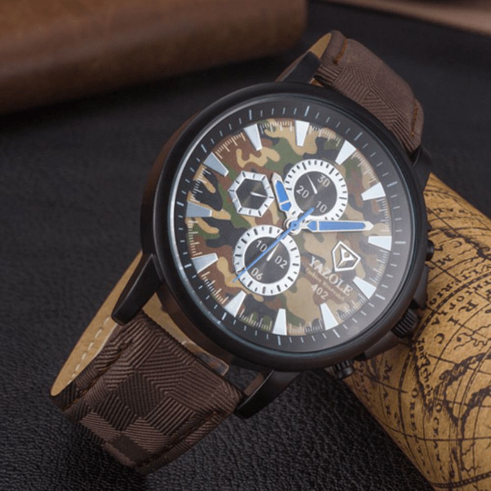 Yazole 402 Sporthorloge Camouflage Militair Mannelijk Quartz Analoog Polshorloge