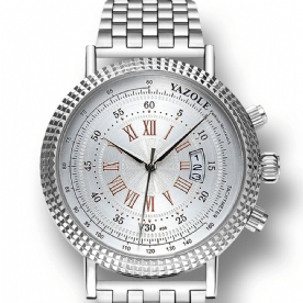 Yazole 406 422 Lederen Band Romeinse Cijfers Crystal Dial Mode Heren Quartz Horloge