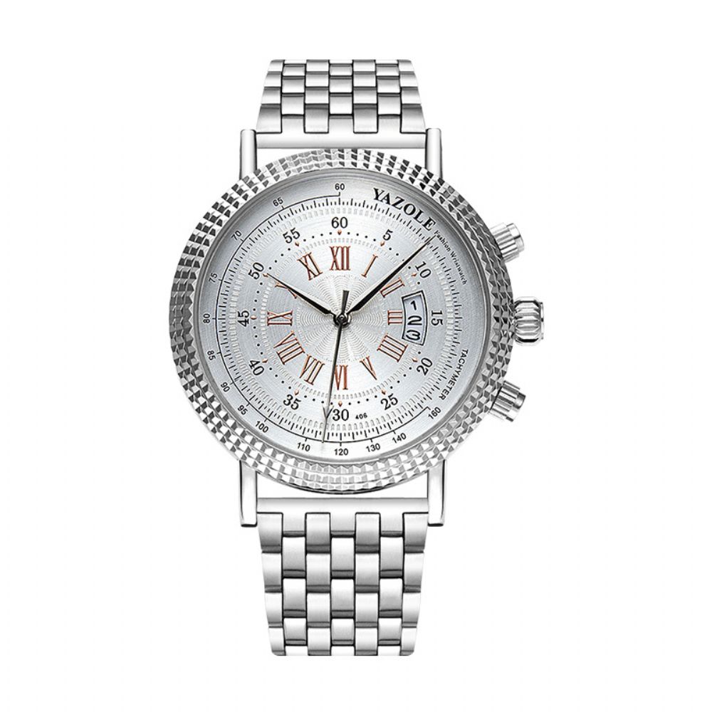 Yazole 406 422 Lederen Band Romeinse Cijfers Crystal Dial Mode Heren Quartz Horloge