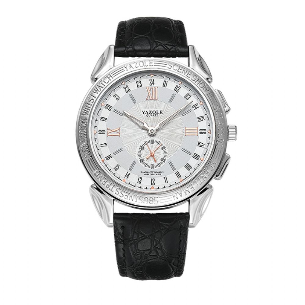 Yazole 419 Mode Kleine Wijzerplaat Zakelijke Stijl Heren Waterdicht Lederen Band Quartz Horloge