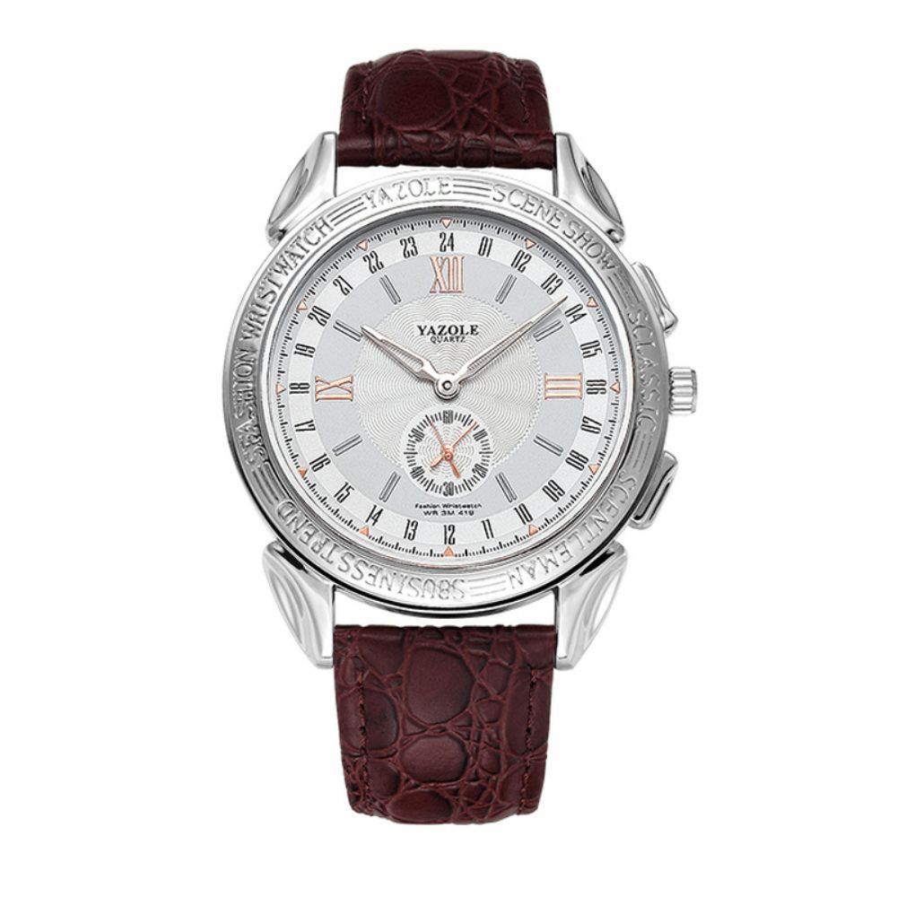 Yazole 419 Mode Kleine Wijzerplaat Zakelijke Stijl Heren Waterdicht Lederen Band Quartz Horloge