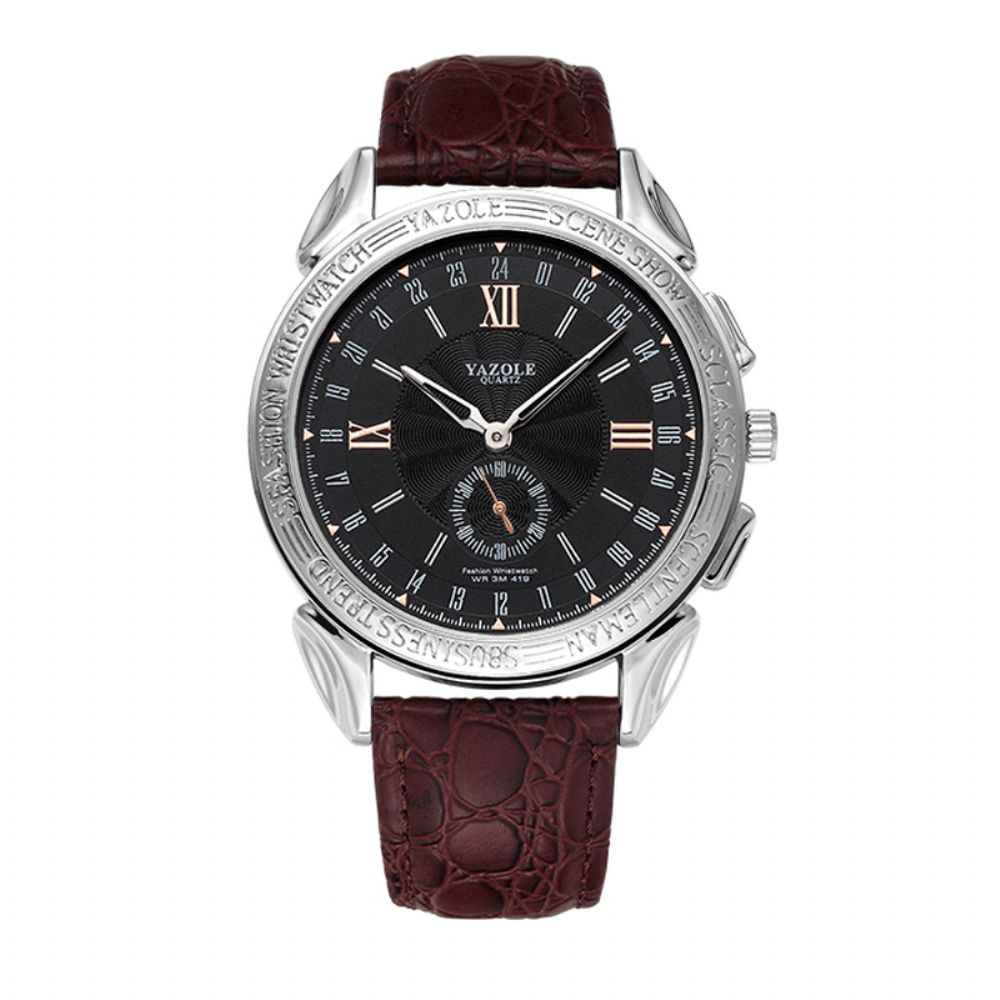 Yazole 419 Mode Kleine Wijzerplaat Zakelijke Stijl Heren Waterdicht Lederen Band Quartz Horloge