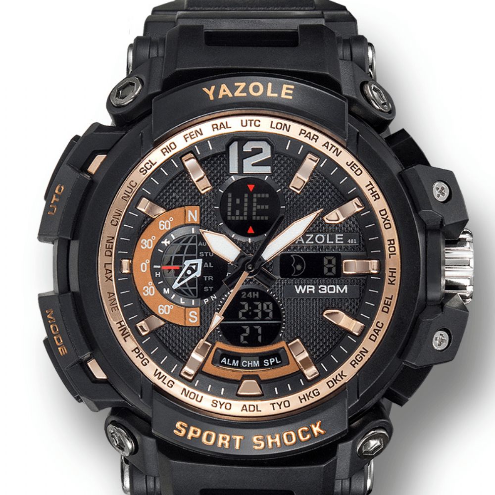 Yazole 481 482 Sport Stopwatch Timing Kalender Week Lichtgevend Digitaal Horloge Met Dubbele Weergave