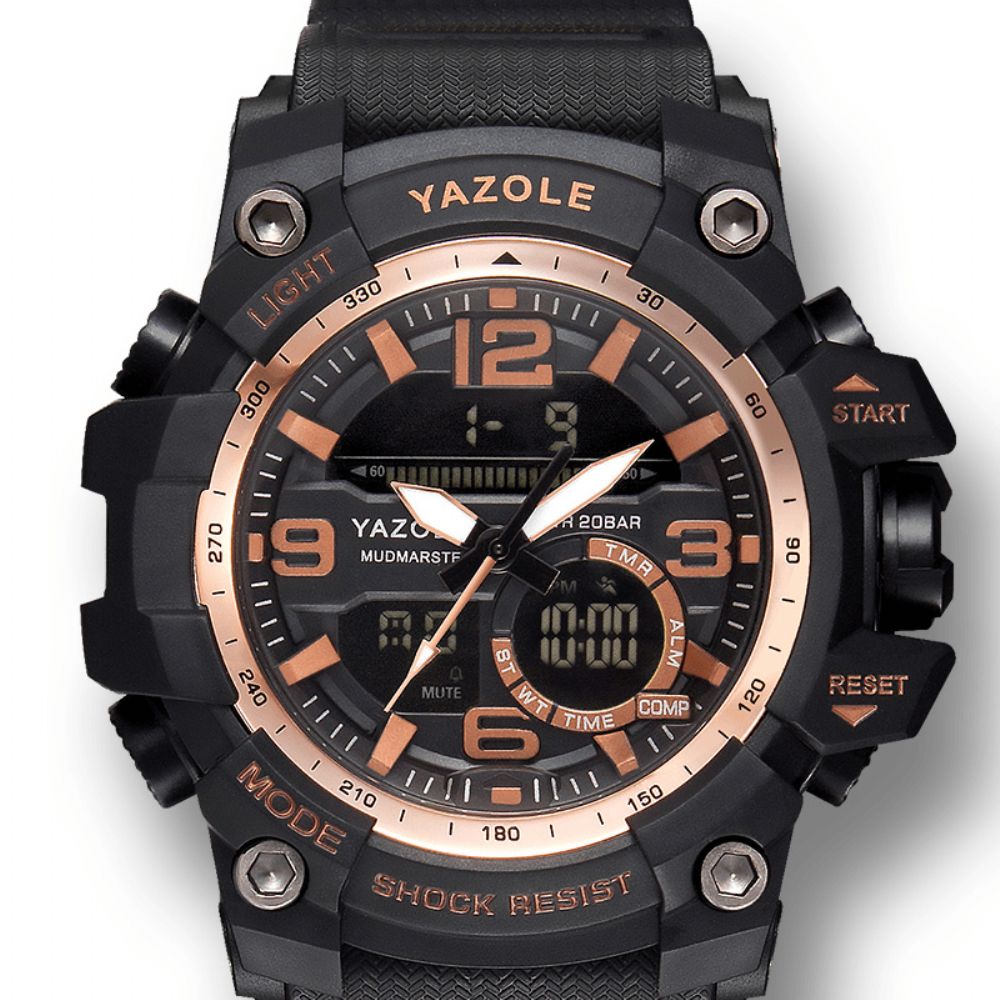 Yazole 481 482 Sport Stopwatch Timing Kalender Week Lichtgevend Digitaal Horloge Met Dubbele Weergave