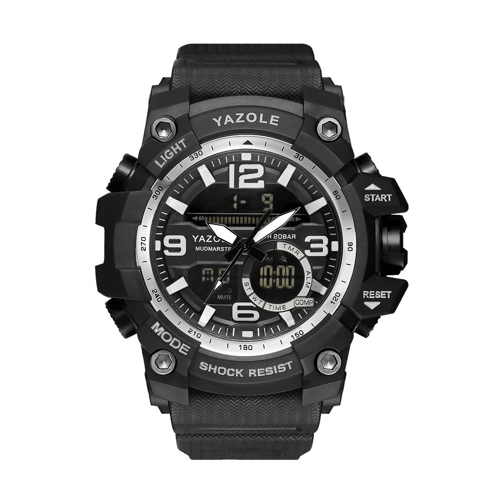 Yazole 481 482 Sport Stopwatch Timing Kalender Week Lichtgevend Digitaal Horloge Met Dubbele Weergave