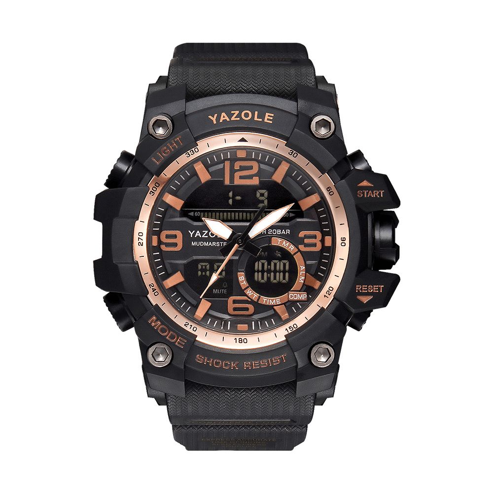 Yazole 481 482 Sport Stopwatch Timing Kalender Week Lichtgevend Digitaal Horloge Met Dubbele Weergave