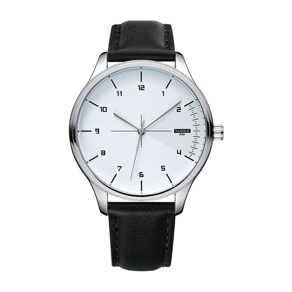 Yazole 502 Heren Klassiek Lederen Band Eenvoudige Mode Wijzerplaat Zakelijke Stijl Quartz Horloge