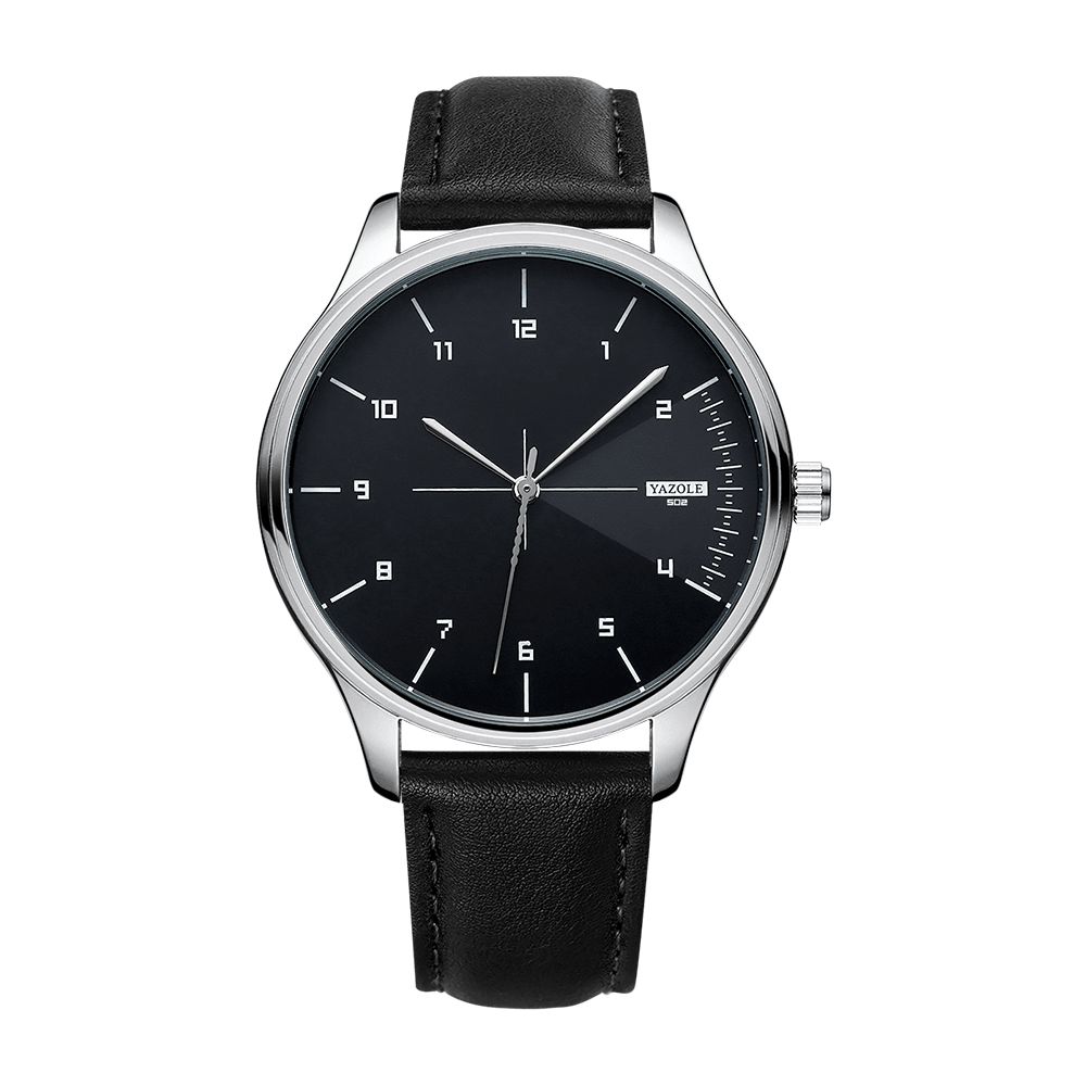 Yazole 502 Heren Klassiek Lederen Band Eenvoudige Mode Wijzerplaat Zakelijke Stijl Quartz Horloge