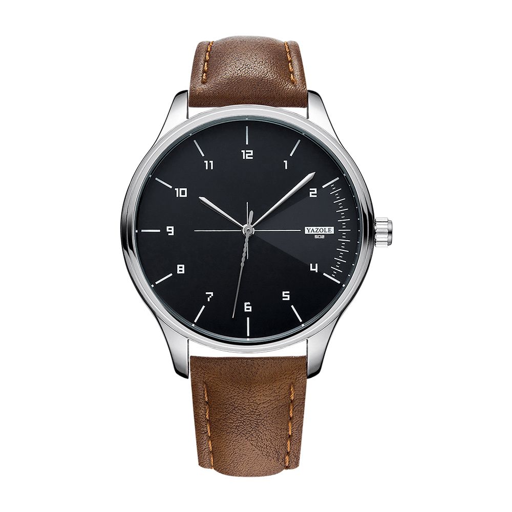 Yazole 502 Heren Klassiek Lederen Band Eenvoudige Mode Wijzerplaat Zakelijke Stijl Quartz Horloge