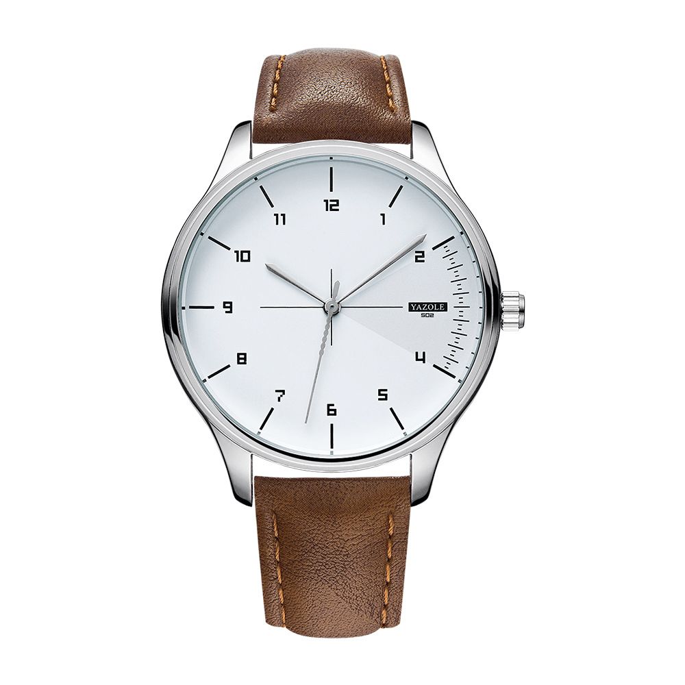 Yazole 502 Heren Klassiek Lederen Band Eenvoudige Mode Wijzerplaat Zakelijke Stijl Quartz Horloge