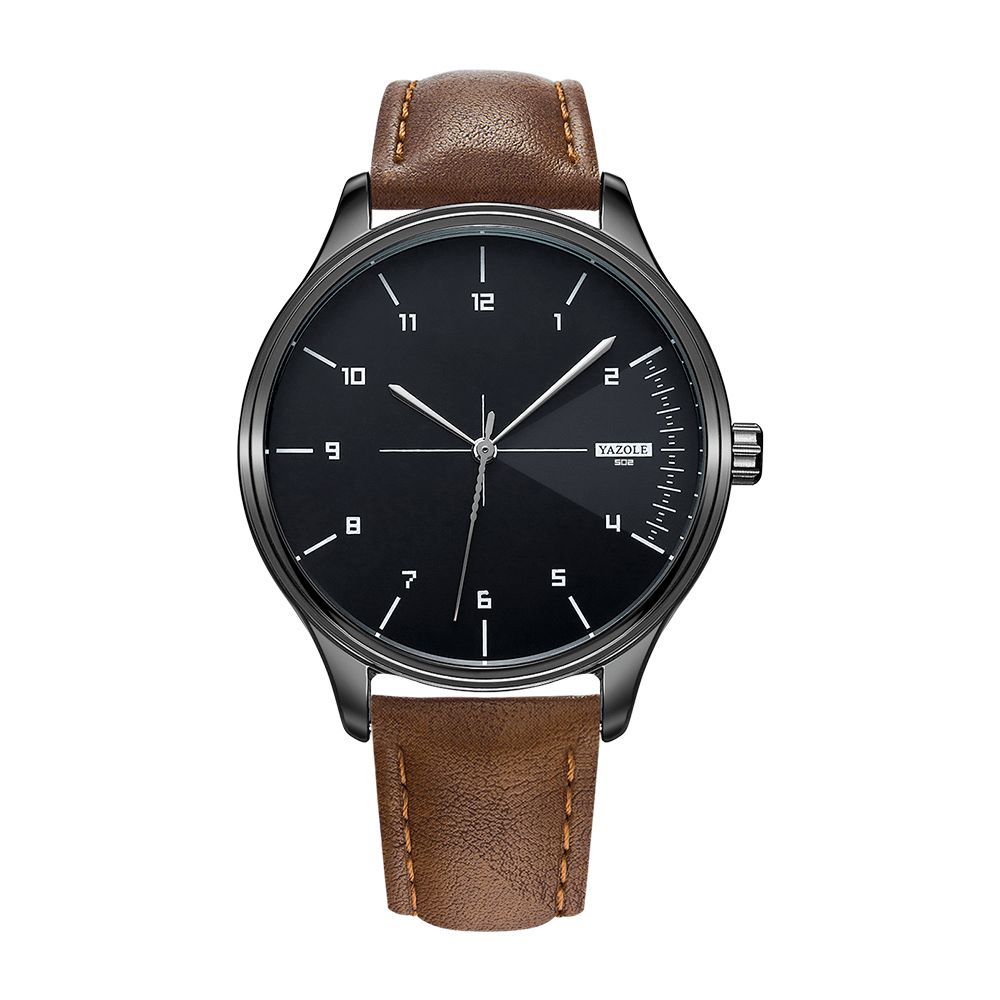 Yazole 502 Heren Klassiek Lederen Band Eenvoudige Mode Wijzerplaat Zakelijke Stijl Quartz Horloge