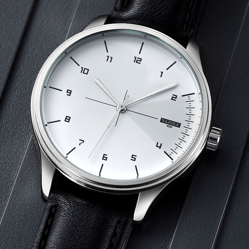 Yazole 502 Heren Klassiek Lederen Band Eenvoudige Mode Wijzerplaat Zakelijke Stijl Quartz Horloge