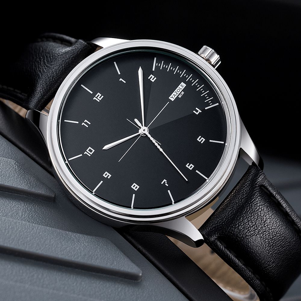 Yazole 502 Heren Klassiek Lederen Band Eenvoudige Mode Wijzerplaat Zakelijke Stijl Quartz Horloge