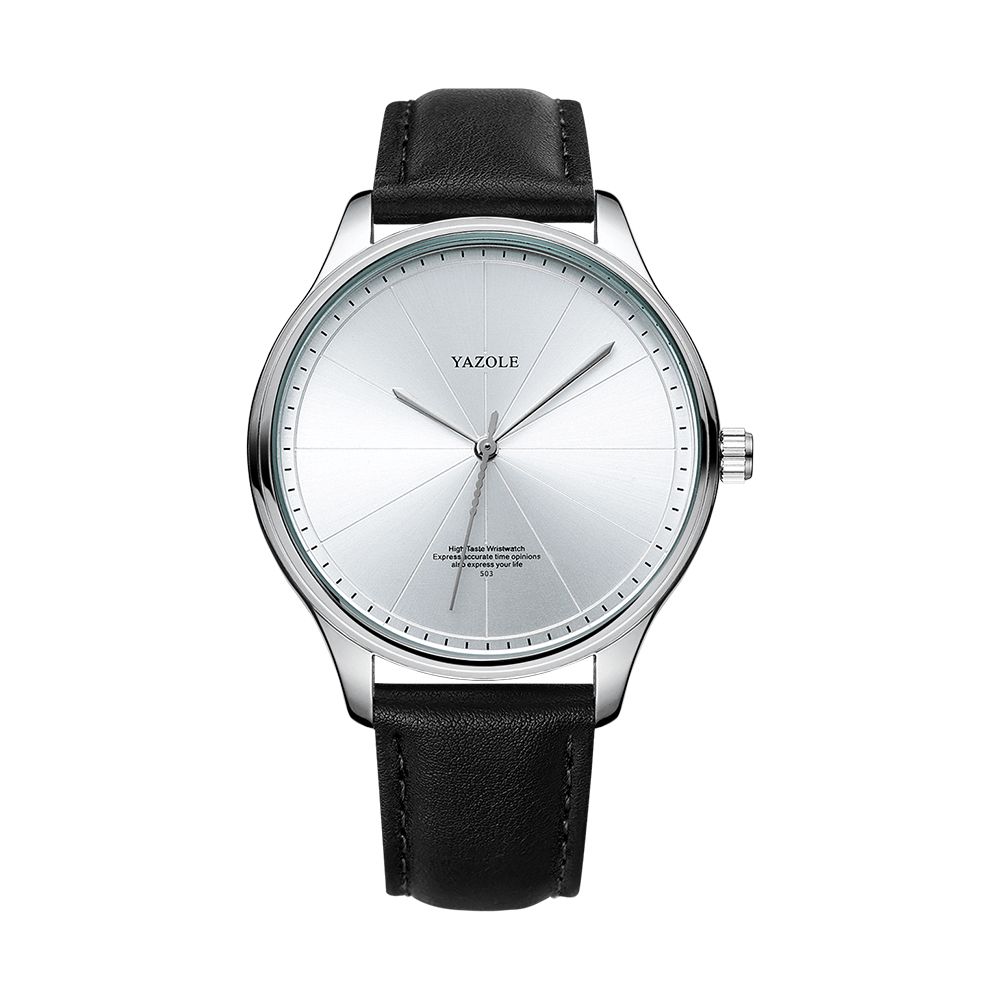 Yazole 503 Eenvoudige Segmentatie Wijzerplaat Mode Lederen Band Waterdicht Heren Quartz Horloge