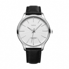 Yazole 512 Zakelijke Stijl Eenvoudige Wijzerplaat Schone Lijnen Lederen Band Heren Quartz Horloge