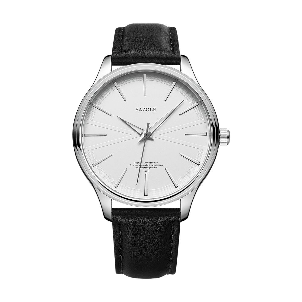 Yazole 512 Zakelijke Stijl Eenvoudige Wijzerplaat Schone Lijnen Lederen Band Heren Quartz Horloge