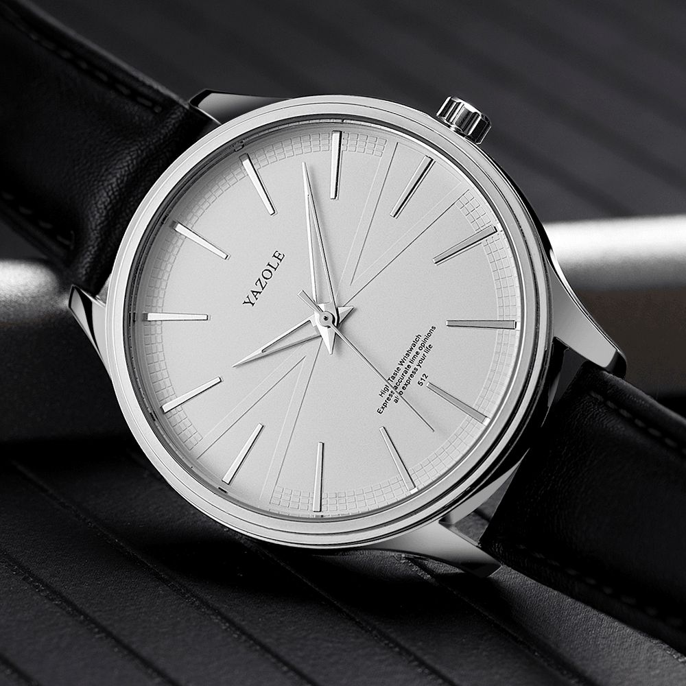 Yazole 512 Zakelijke Stijl Eenvoudige Wijzerplaat Schone Lijnen Lederen Band Heren Quartz Horloge