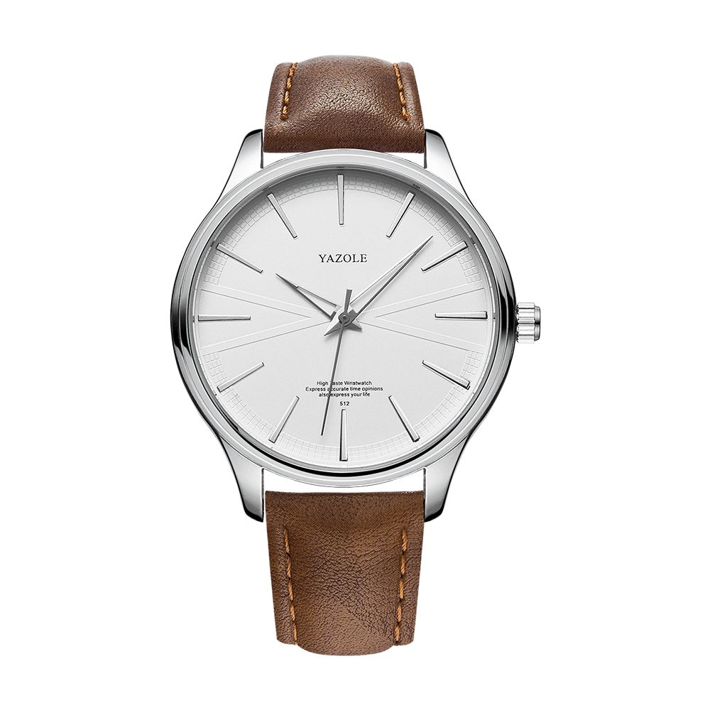 Yazole 512 Zakelijke Stijl Eenvoudige Wijzerplaat Schone Lijnen Lederen Band Heren Quartz Horloge