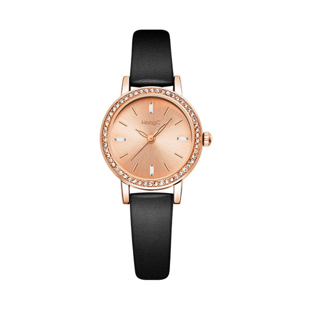 Yazole C003 Mode Toevallig Elegante Strass Decoratie 3Atm Waterdicht Vrouwelijk Pu Lederen Quartz Horloge