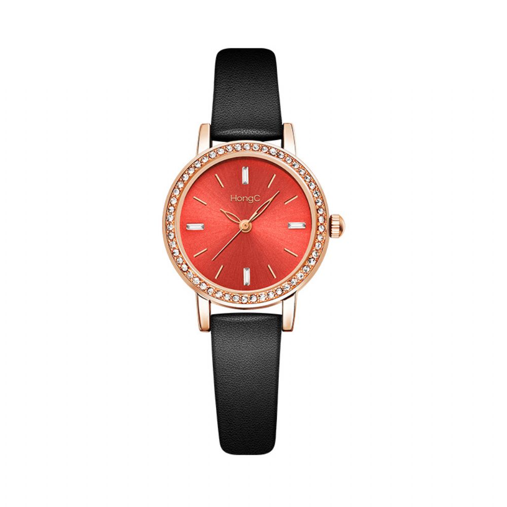 Yazole C003 Mode Toevallig Elegante Strass Decoratie 3Atm Waterdicht Vrouwelijk Pu Lederen Quartz Horloge