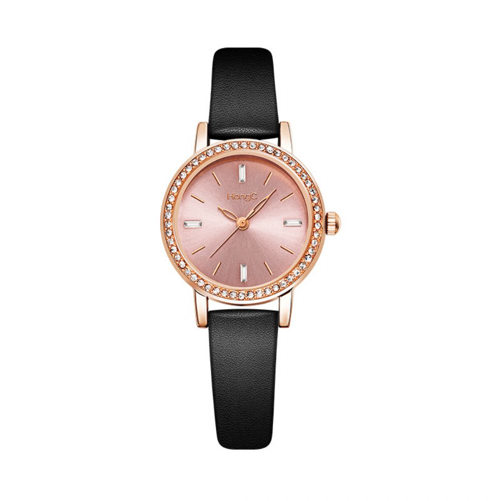 Yazole C003 Mode Toevallig Elegante Strass Decoratie 3Atm Waterdicht Vrouwelijk Pu Lederen Quartz Horloge