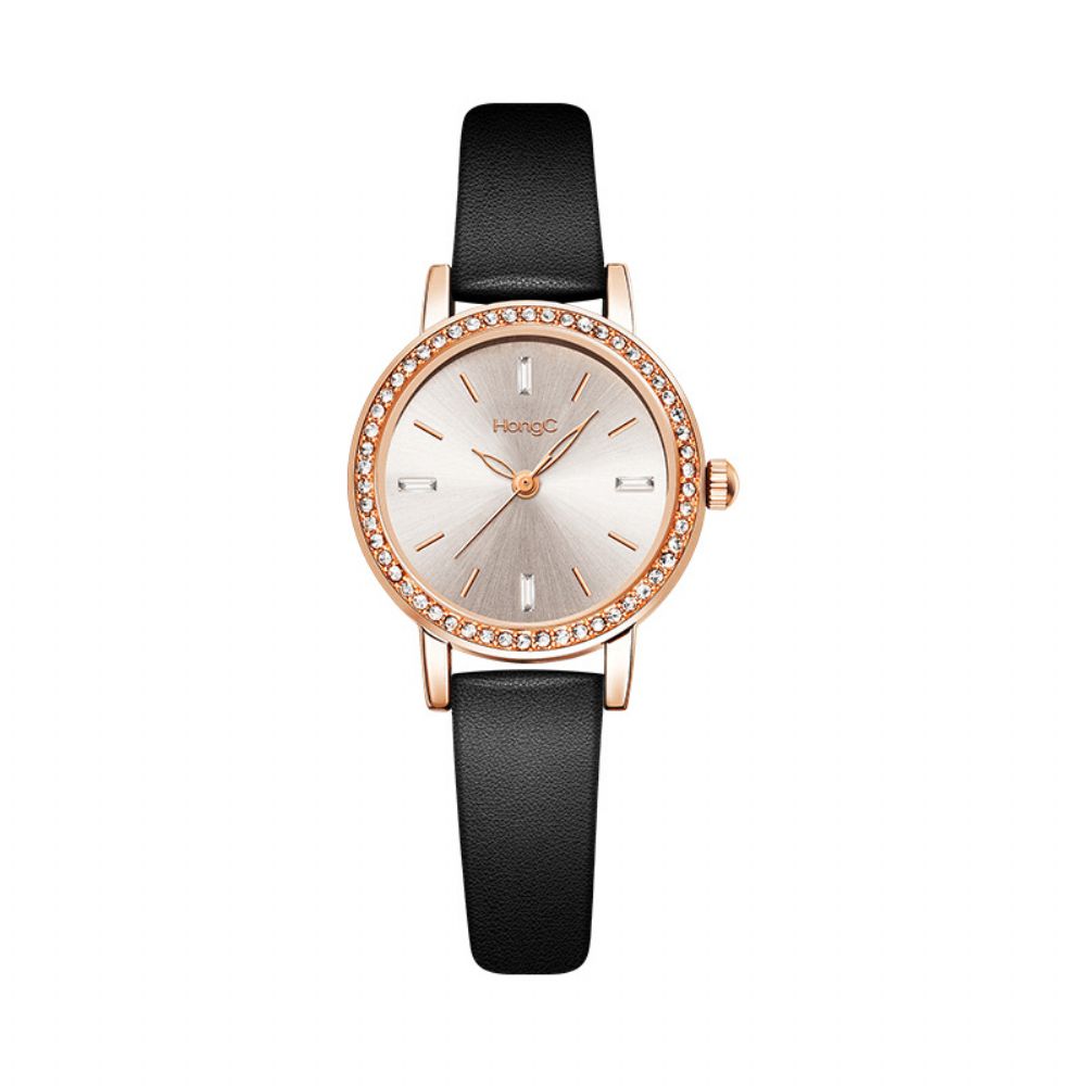 Yazole C003 Mode Toevallig Elegante Strass Decoratie 3Atm Waterdicht Vrouwelijk Pu Lederen Quartz Horloge