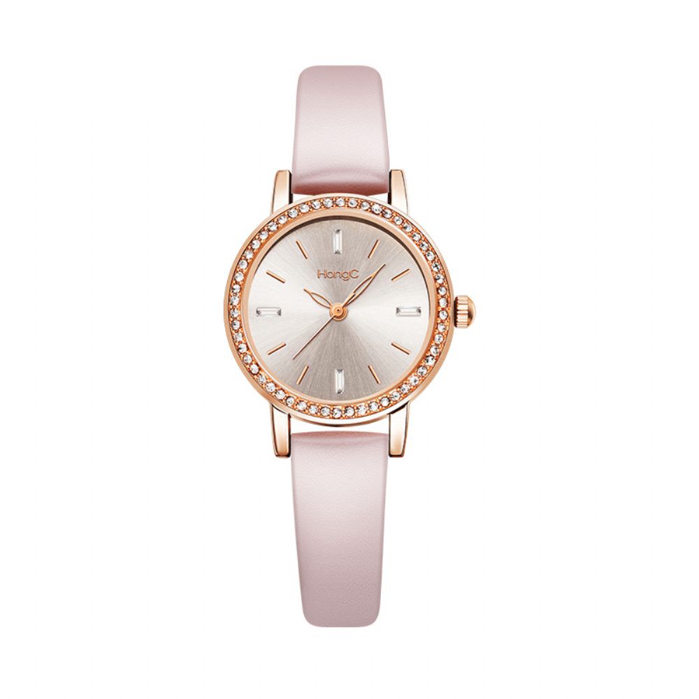 Yazole C003 Mode Toevallig Elegante Strass Decoratie 3Atm Waterdicht Vrouwelijk Pu Lederen Quartz Horloge