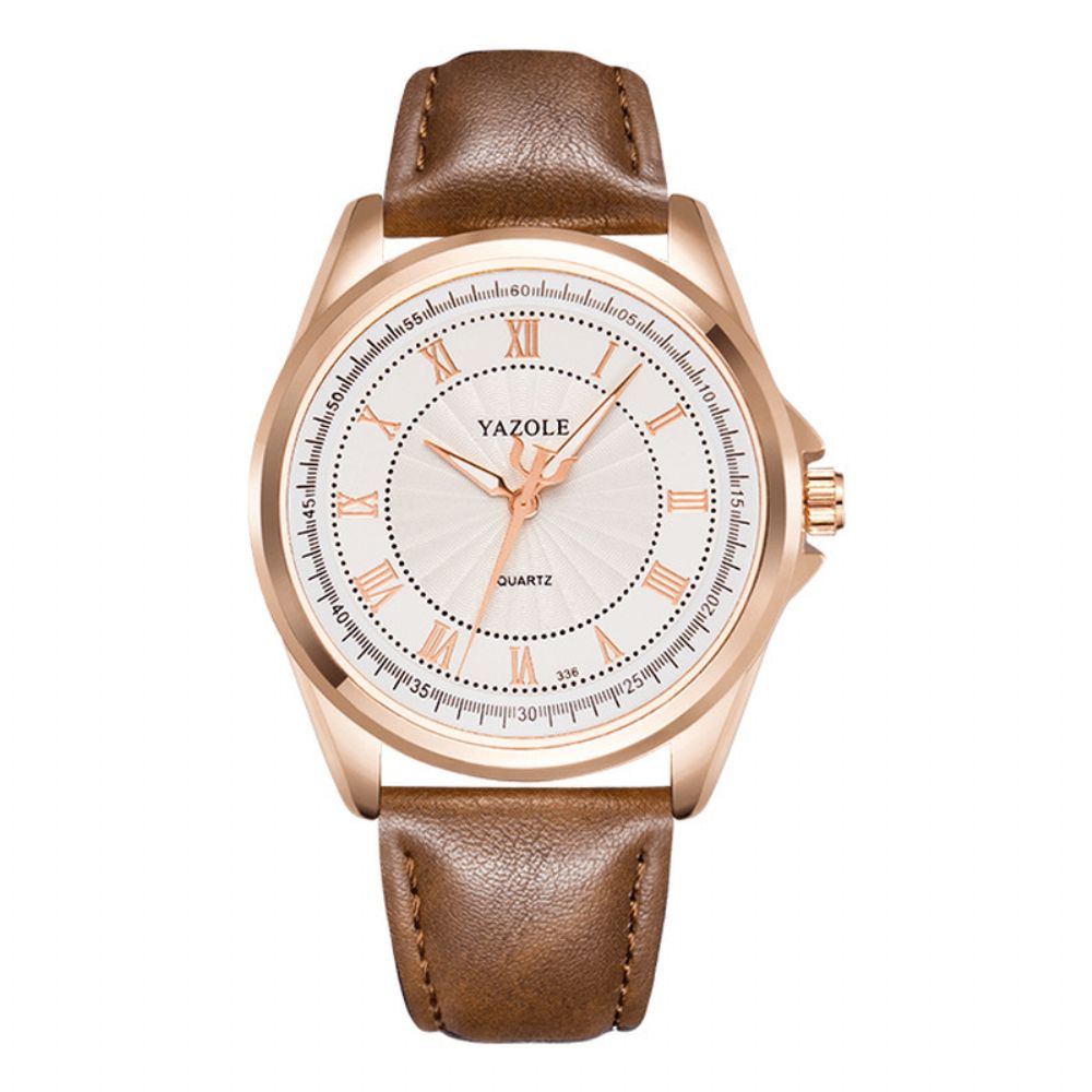 Yazole Mode Business Waterdicht Creatieve Wijzerplaat Lederen Band Heren Quartz Horloge