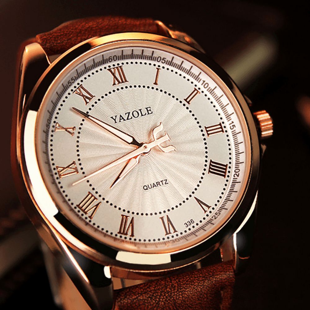 Yazole Mode Business Waterdicht Creatieve Wijzerplaat Lederen Band Heren Quartz Horloge