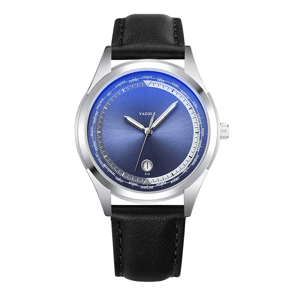 Yazole Mode Casual Lichtgevende Wijzer Met Kalender Wijzerplaat Pu Lederen Band Waterdicht Heren Quartz Horloge