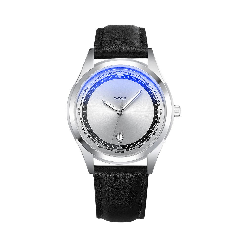 Yazole Mode Casual Lichtgevende Wijzer Met Kalender Wijzerplaat Pu Lederen Band Waterdicht Heren Quartz Horloge