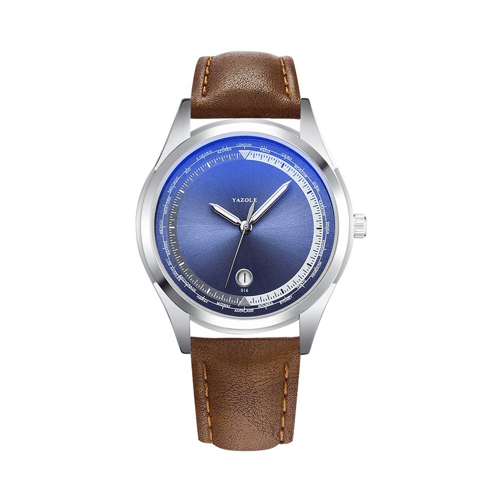 Yazole Mode Casual Lichtgevende Wijzer Met Kalender Wijzerplaat Pu Lederen Band Waterdicht Heren Quartz Horloge