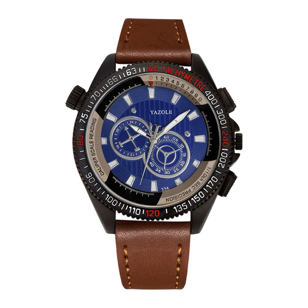 Yazole Outdoor Driedimensionale Wijzerplaat Pu Lederen Band Waterdicht Quartz Horloge