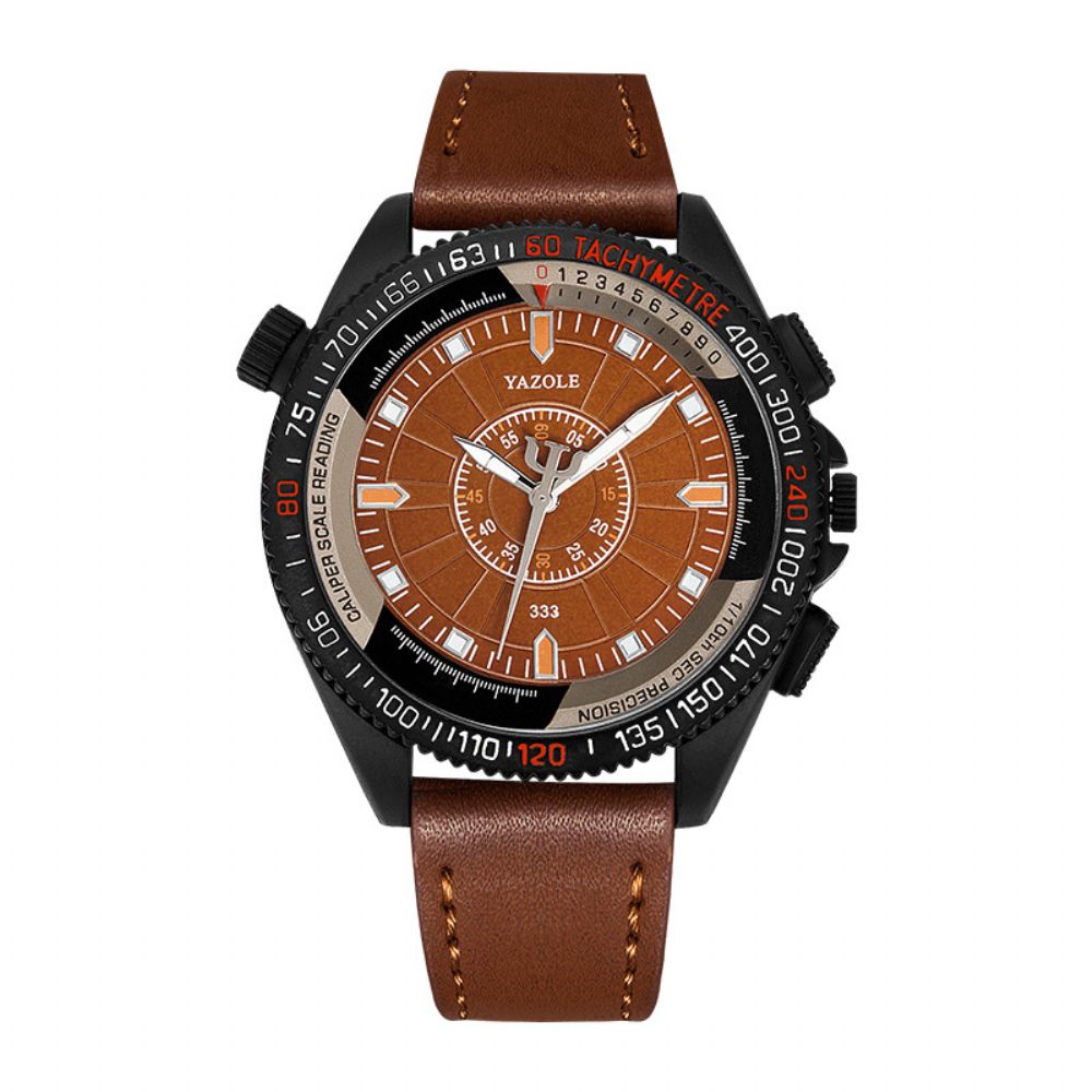 Yazole Outdoor Driedimensionale Wijzerplaat Pu Lederen Band Waterdicht Quartz Horloge