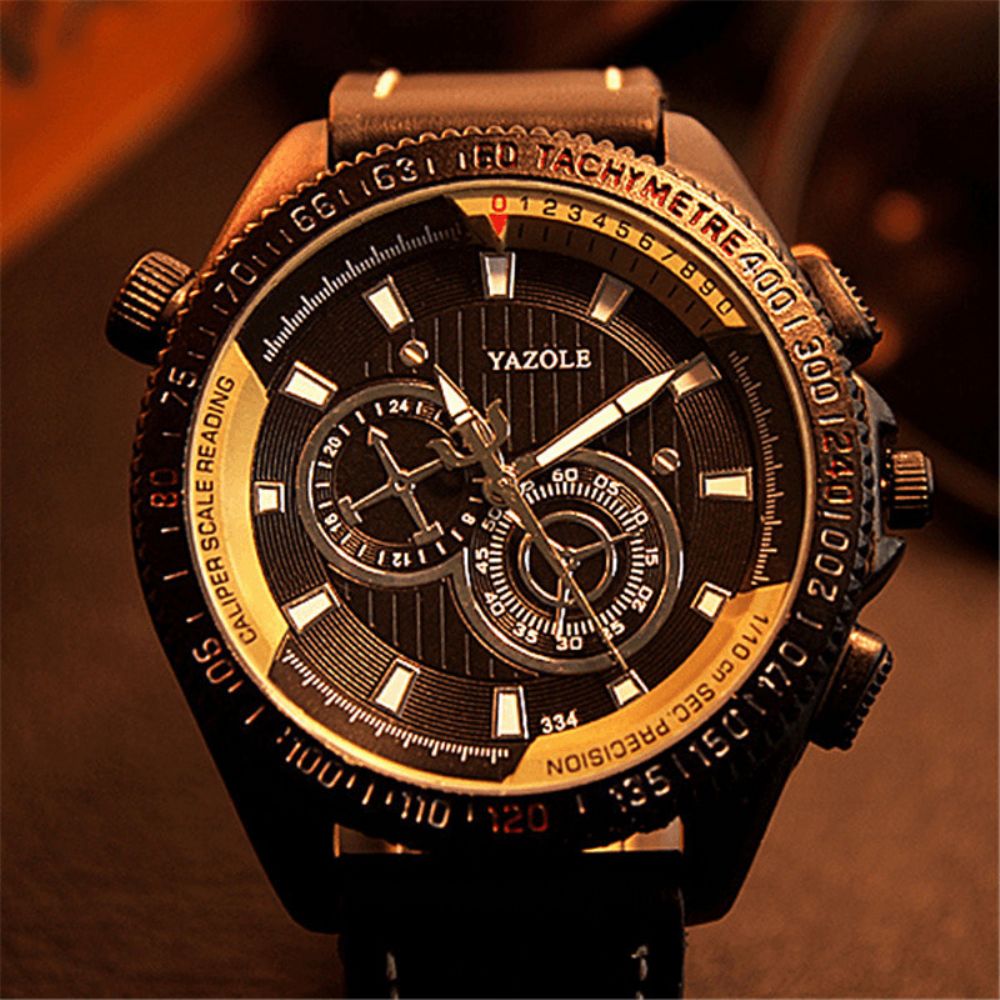 Yazole Outdoor Driedimensionale Wijzerplaat Pu Lederen Band Waterdicht Quartz Horloge