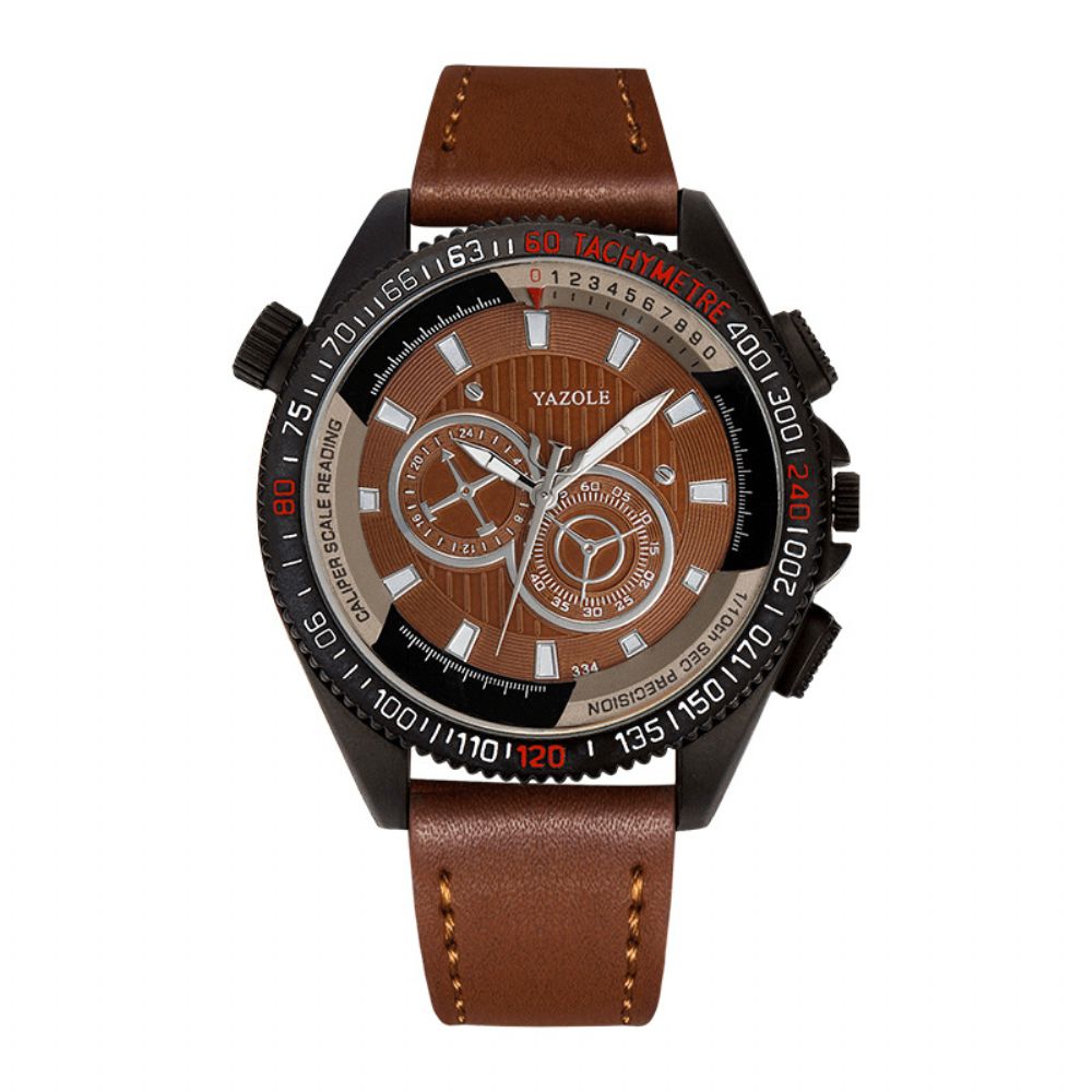 Yazole Outdoor Driedimensionale Wijzerplaat Pu Lederen Band Waterdicht Quartz Horloge