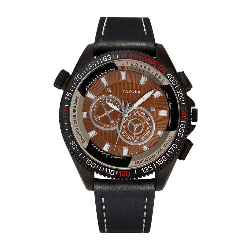 Yazole Outdoor Driedimensionale Wijzerplaat Pu Lederen Band Waterdicht Quartz Horloge