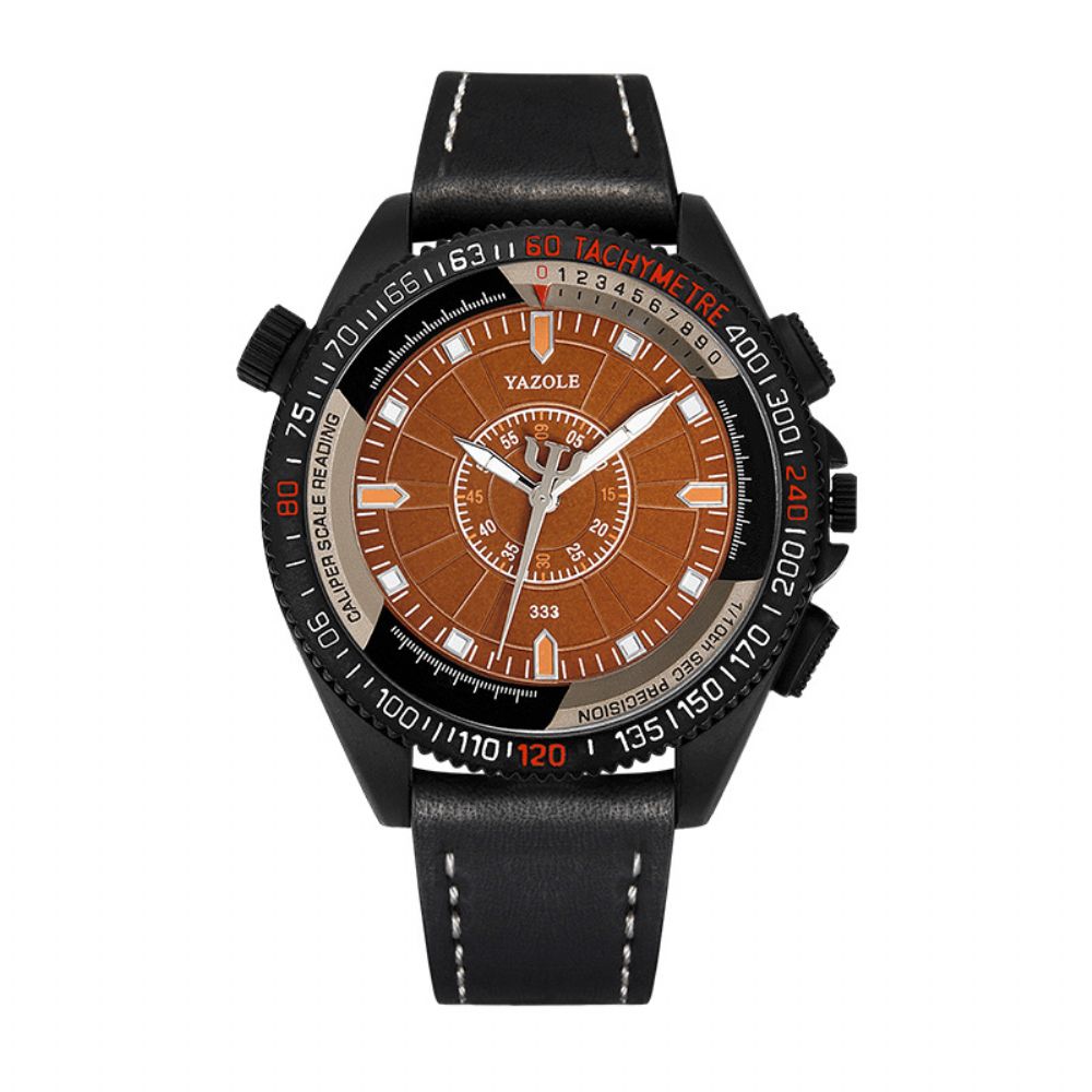 Yazole Outdoor Driedimensionale Wijzerplaat Pu Lederen Band Waterdicht Quartz Horloge