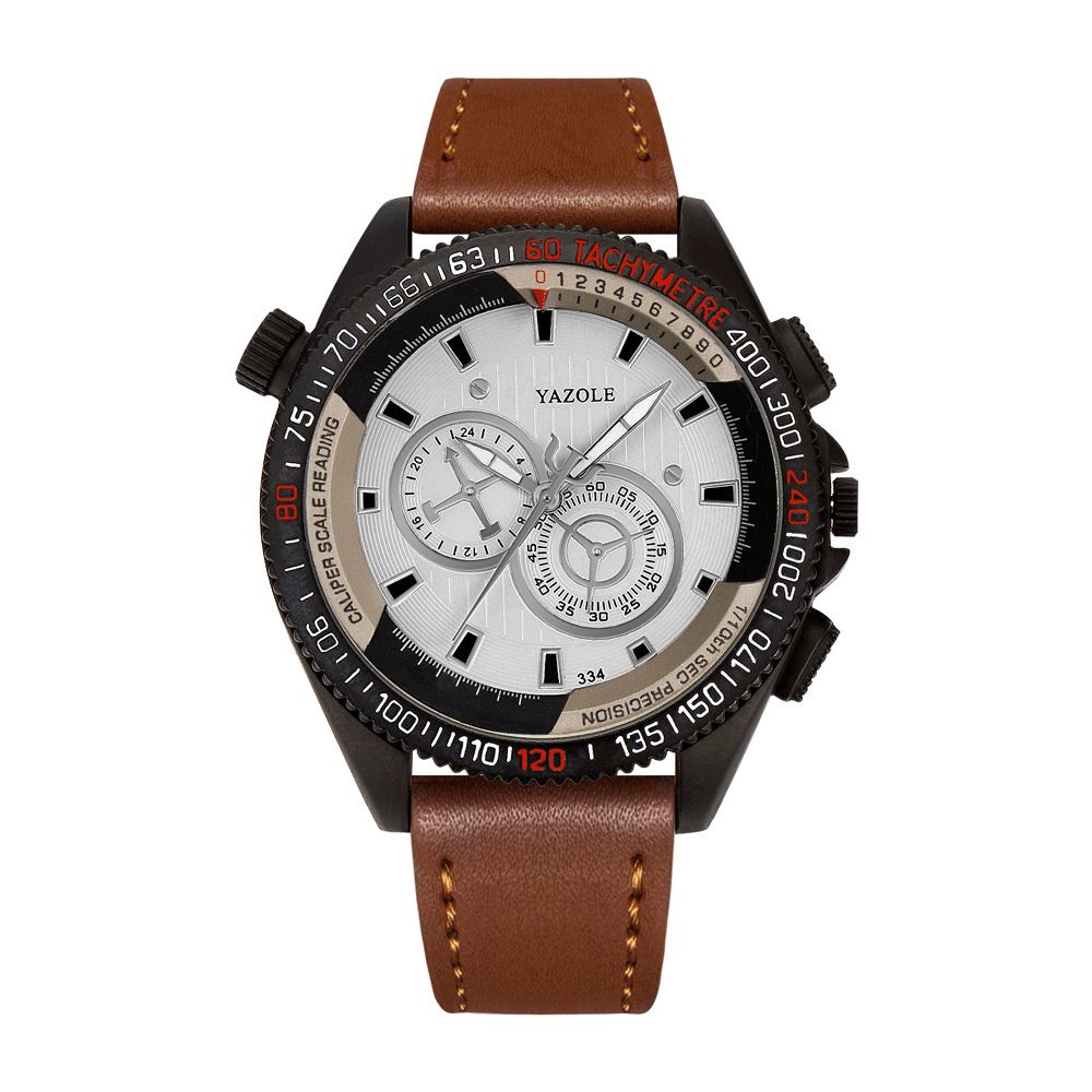 Yazole Outdoor Driedimensionale Wijzerplaat Pu Lederen Band Waterdicht Quartz Horloge