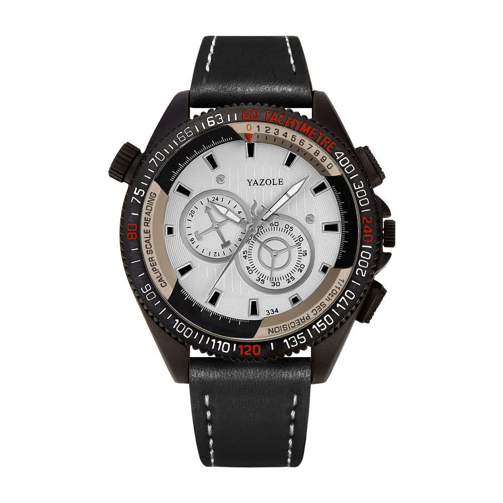 Yazole Outdoor Driedimensionale Wijzerplaat Pu Lederen Band Waterdicht Quartz Horloge