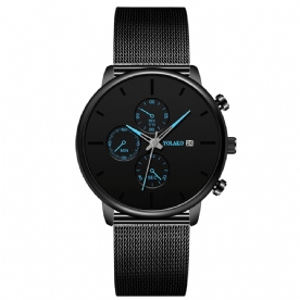 Yolako A0543 Masculino Mode Lichtgevende Kalender Heren Roestvrij Stalen Band Quartz Horloge