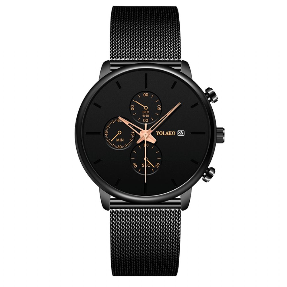 Yolako A0543 Masculino Mode Lichtgevende Kalender Heren Roestvrij Stalen Band Quartz Horloge