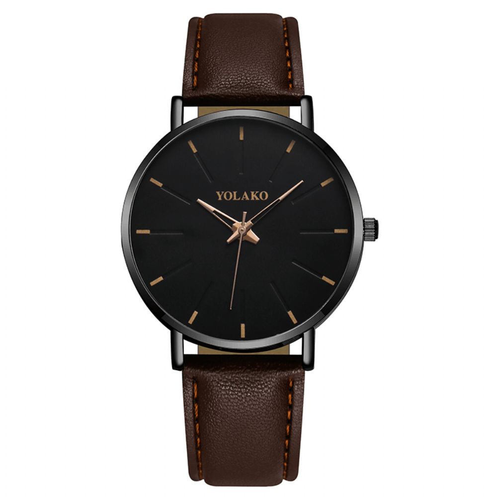 Yolako A0552 Mode Lederen Band Heren Eenvoudige Wijzerplaat Quartz Horloge