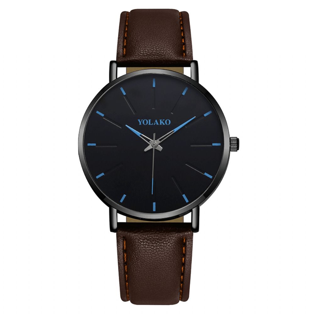 Yolako A0552 Mode Lederen Band Heren Eenvoudige Wijzerplaat Quartz Horloge