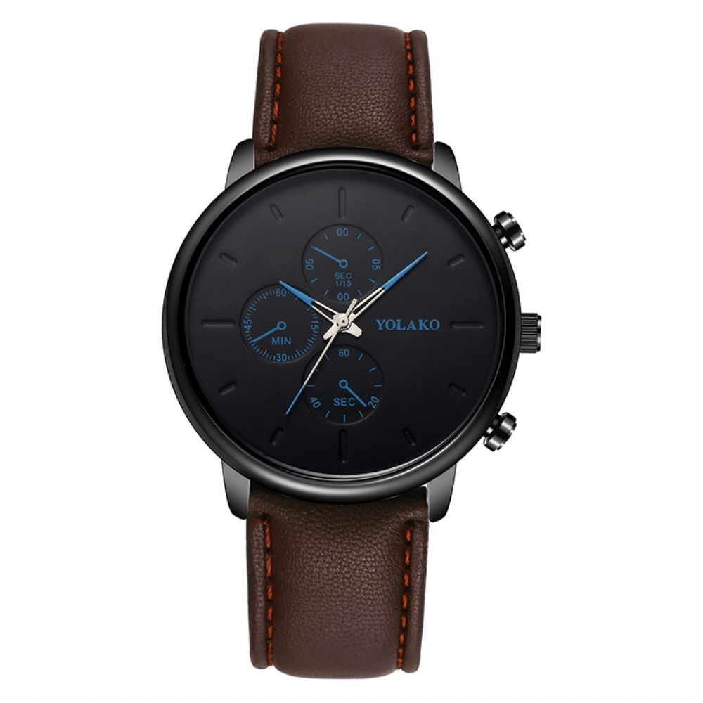 Yolako Casual Stijl Lederen Band Fahsion Heren Zakelijk Horloge Quartz Horloge