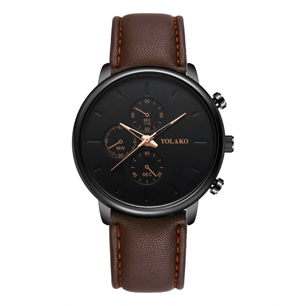 Yolako Casual Stijl Lederen Band Fahsion Heren Zakelijk Horloge Quartz Horloge