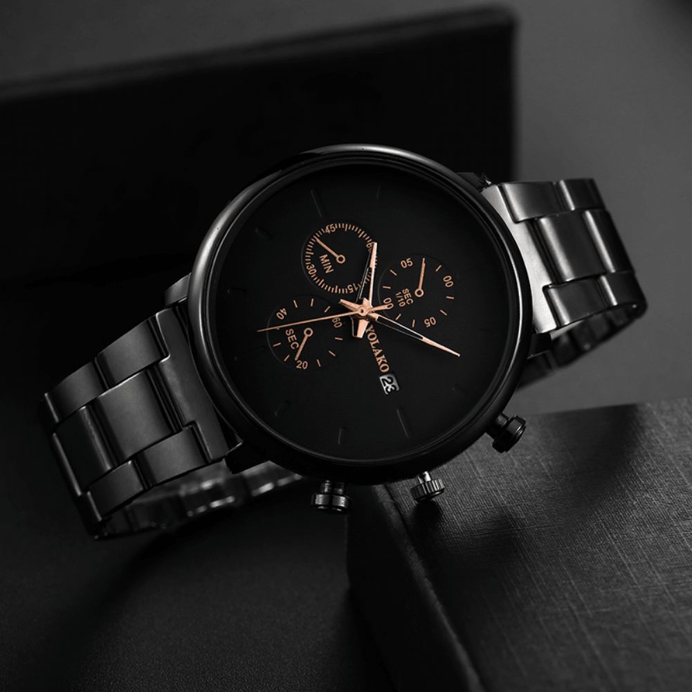 Yolako Hoge Hardheid Glas Mode Volledig Metalen Band Heren Waterdicht Horloge Quartz Horloge