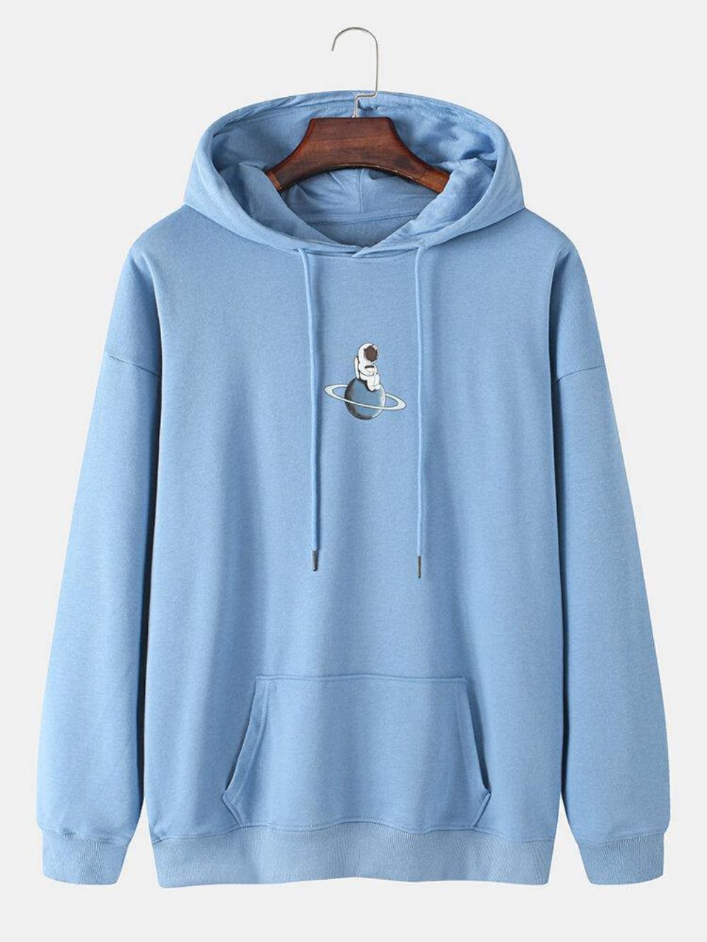 Astronaut Planet-Hoodie Van Katoen Met Trekkoord Heren Kangoeroezak