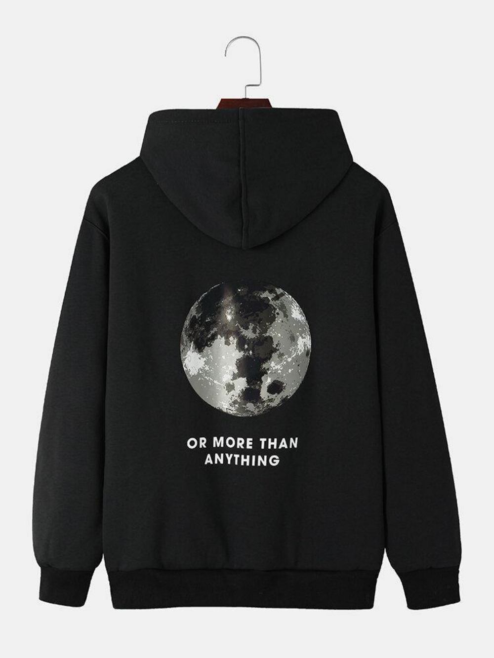 Back Moon Grafische Slogan Heren Met Pluche Gevoerde Warme Katoenen Hoodies Met Trekkoord