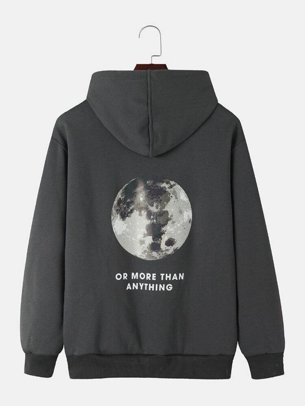 Back Moon Grafische Slogan Heren Met Pluche Gevoerde Warme Katoenen Hoodies Met Trekkoord